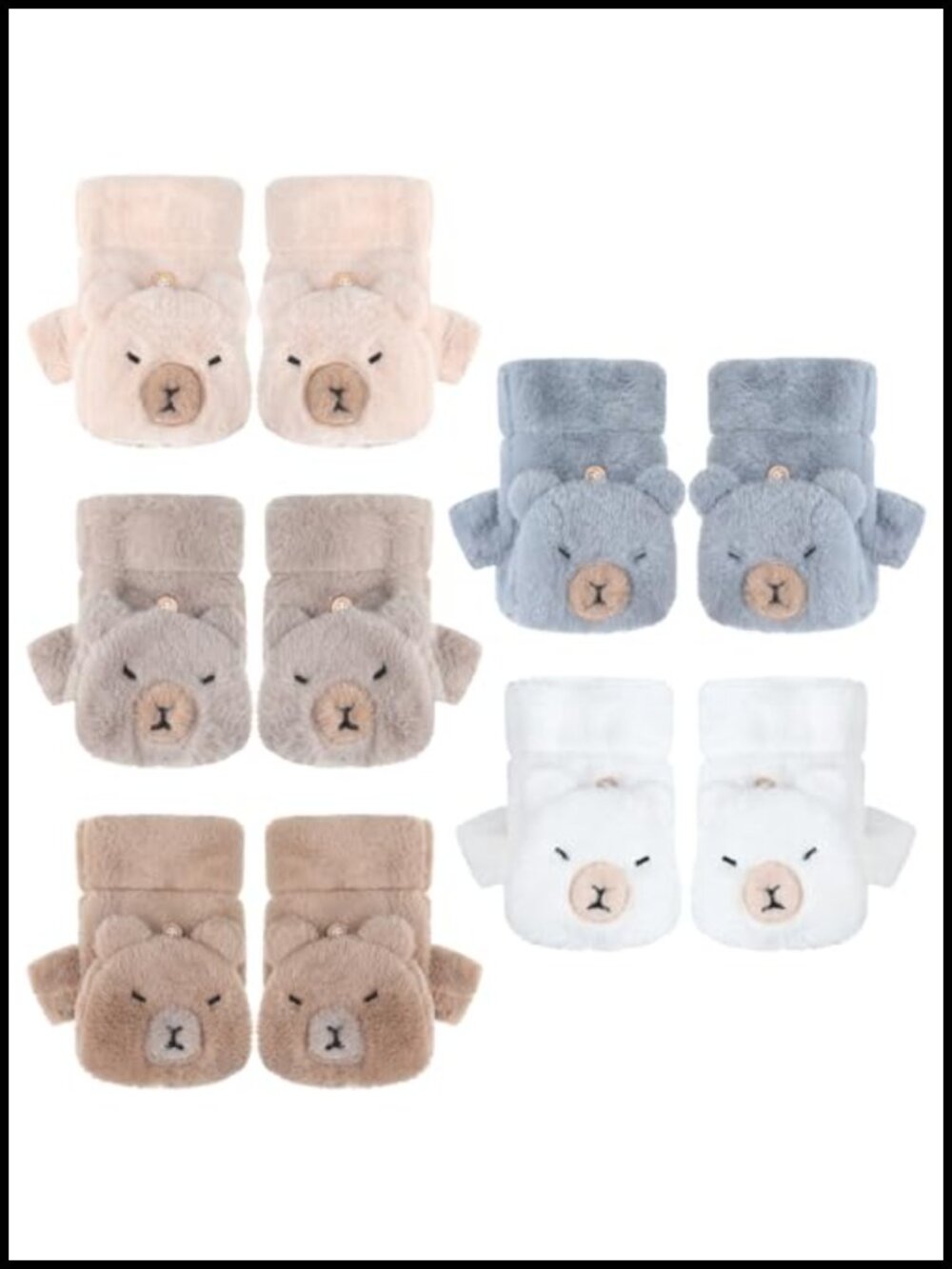 Capybara Plush Convertible Flip Top Fingerless Gloves 5 Pairs